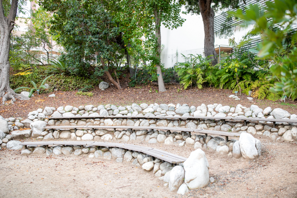 Three rows of wooden seats Outdoor Amphitheater Event Space in Los Angeles
